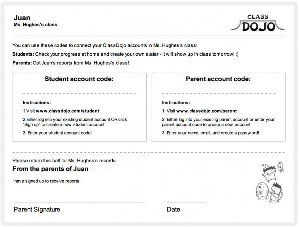 This is an example of the form that came home from school.
